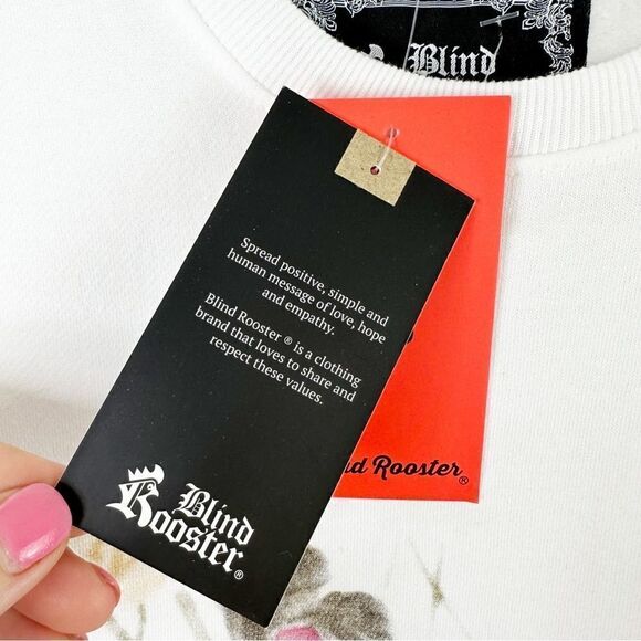 Blind Rooster White w/Koi Pond Graphic Crewneck Pullover Sweatshirt Sz S - Picture 11 of 14